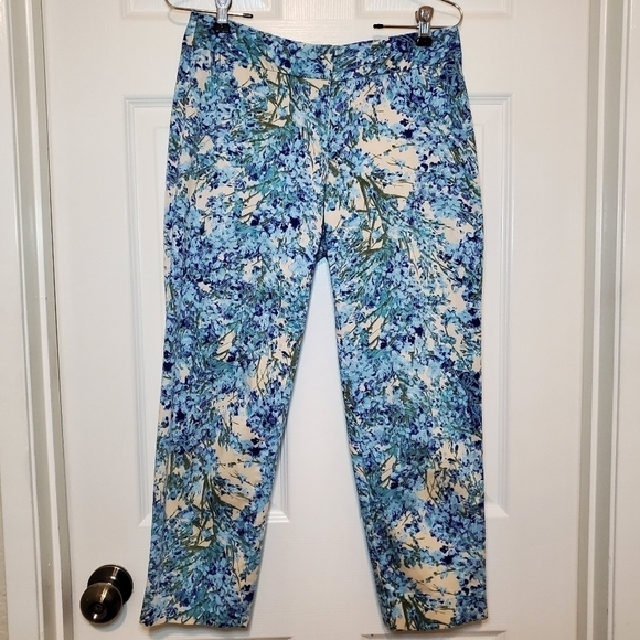 Talbots Blue Beige Floral Ankle Dress Pants Sz 4P - Picture 1 of 10